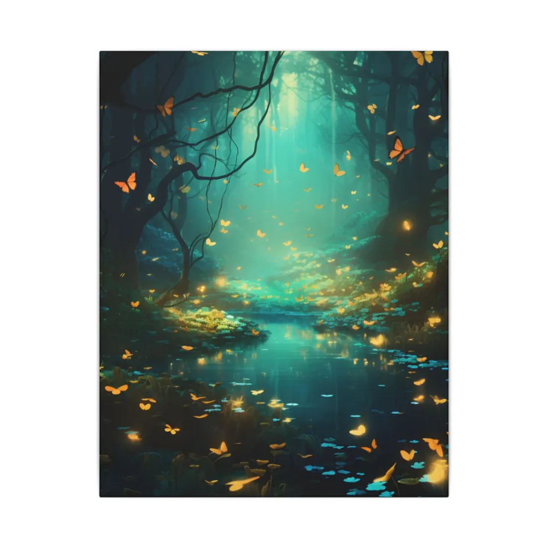 Enchanted Night Forest: Foggy Fantasy Landscape with Bokeh Lights - Canvas