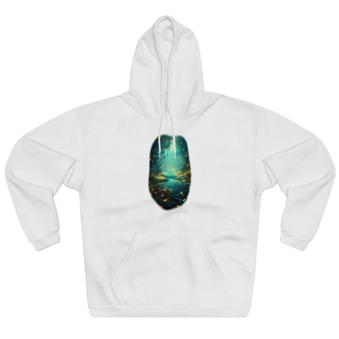 Enchanted Night Forest: Foggy Fantasy Landscape with Bokeh Lights Hoodie - Hoodie (White)