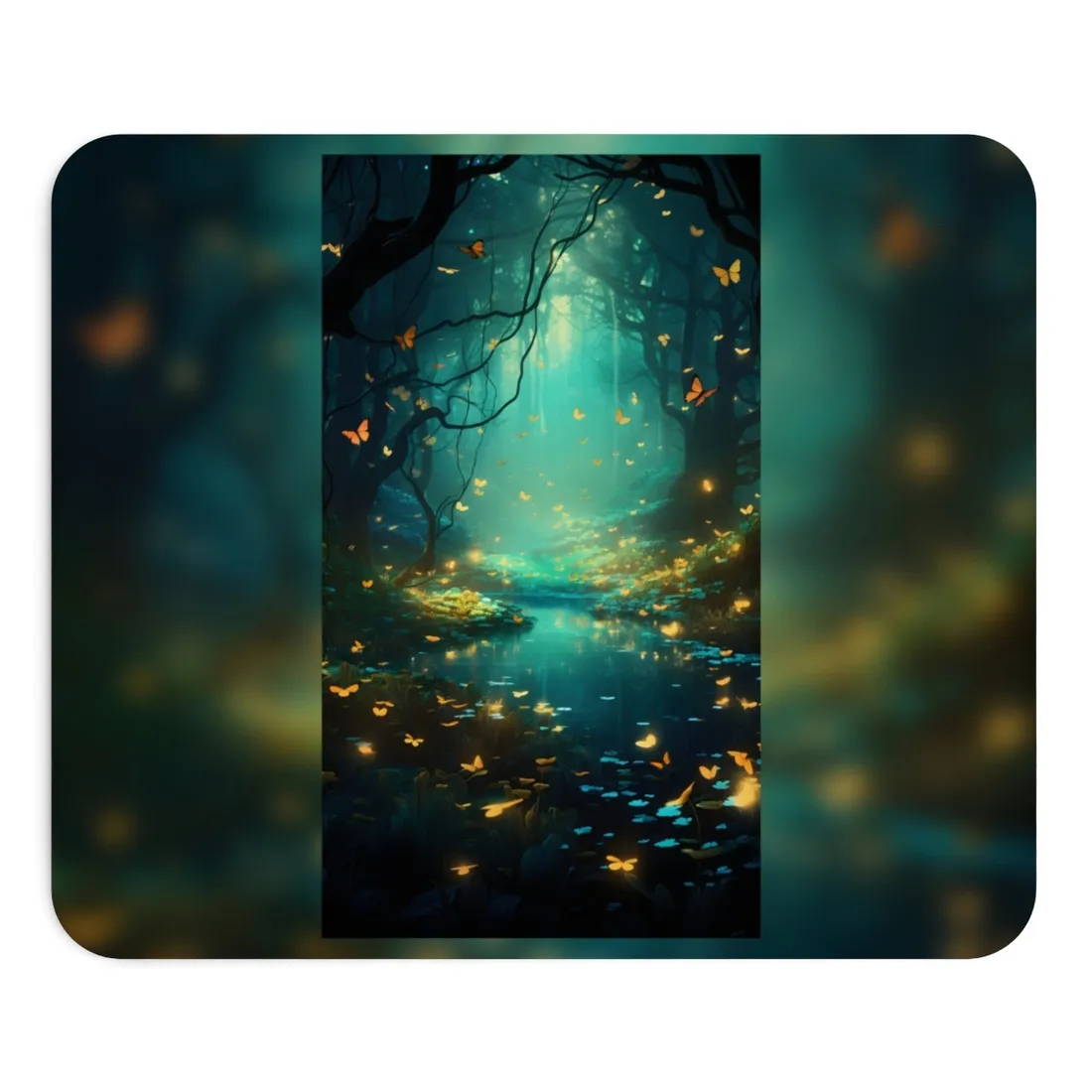 Enchanted Night Forest: Foggy Fantasy Landscape with Bokeh Lights - Mouse Pad