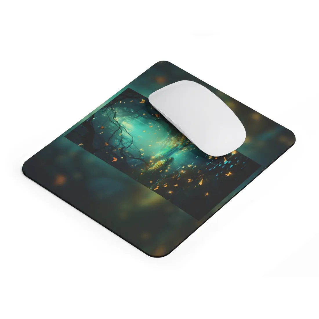 Enchanted Night Forest: Foggy Fantasy Landscape with Bokeh Lights - Mouse Pad