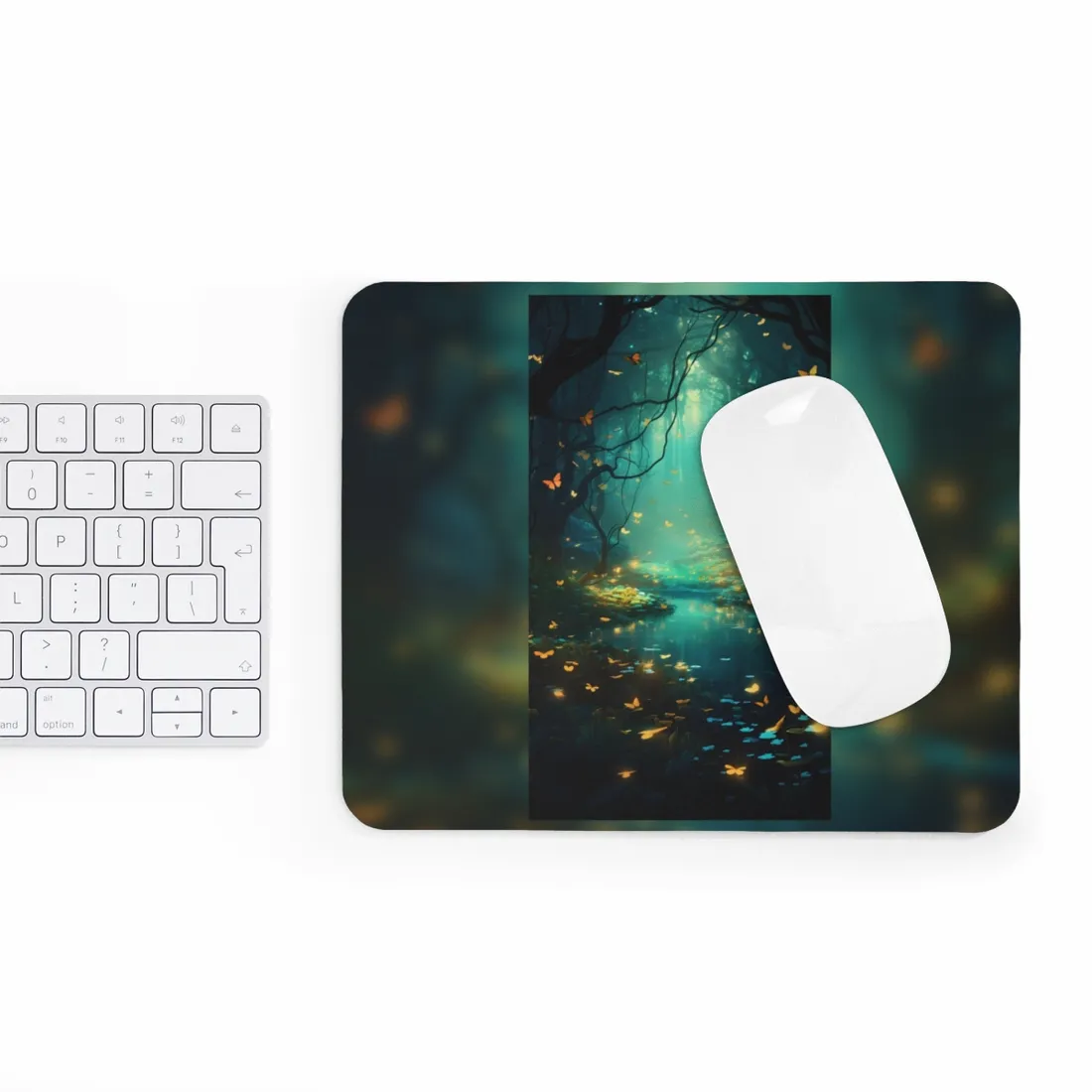 Enchanted Night Forest: Foggy Fantasy Landscape with Bokeh Lights - Mouse Pad