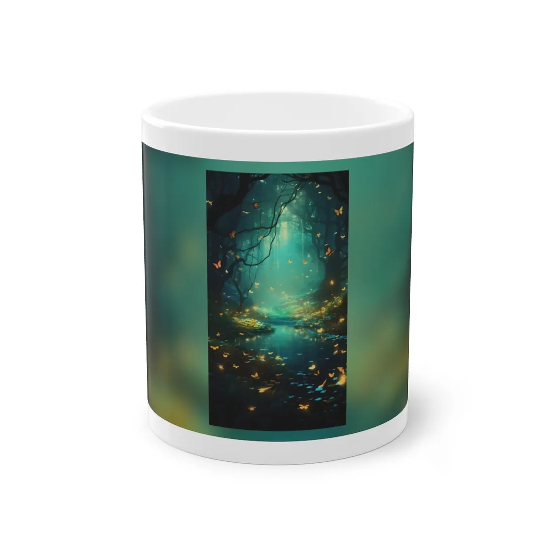 Enchanted Night Forest: Foggy Fantasy Landscape with Bokeh Lights - Mug