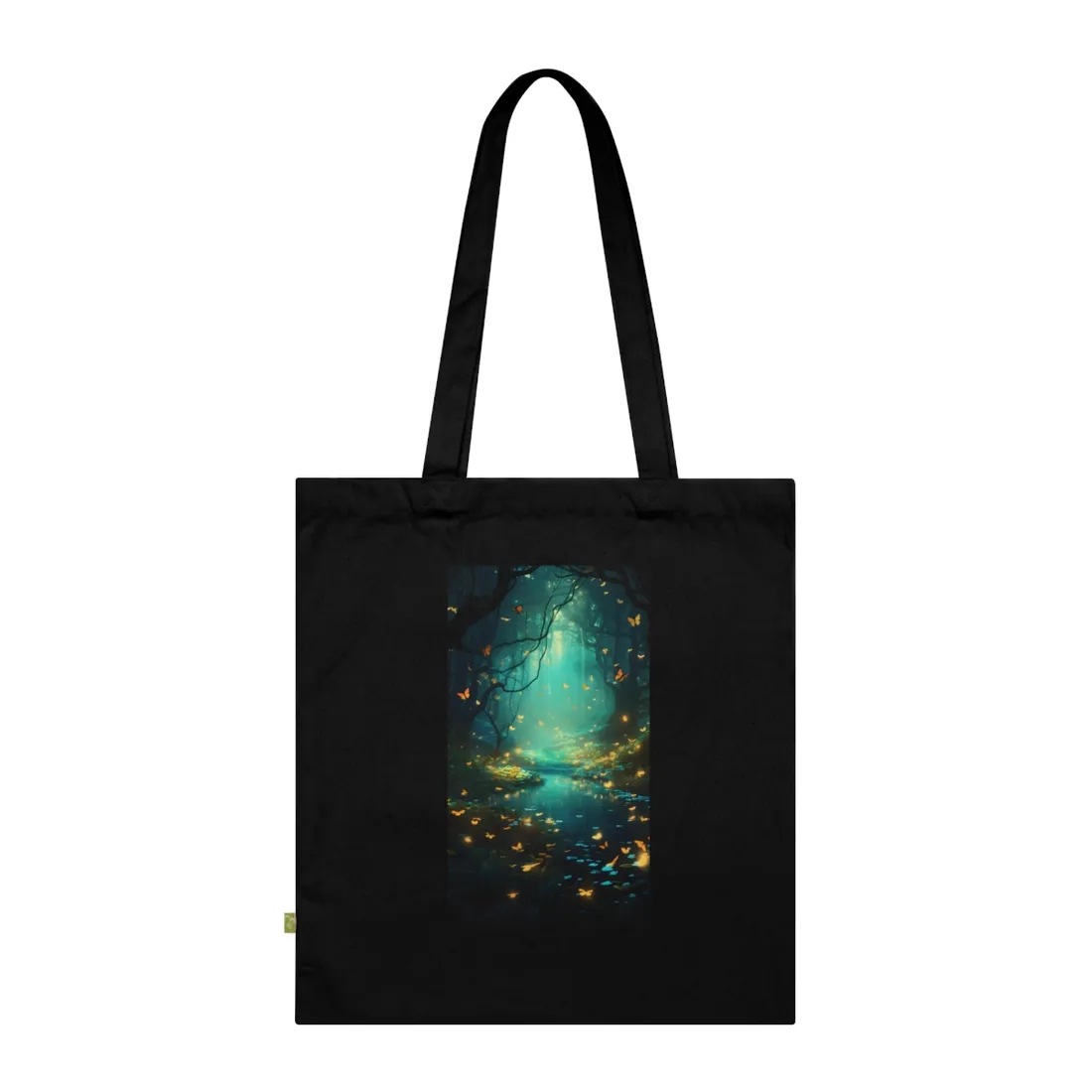 Enchanted Night Forest: Foggy Fantasy Landscape with Bokeh Lights - Tote Bag