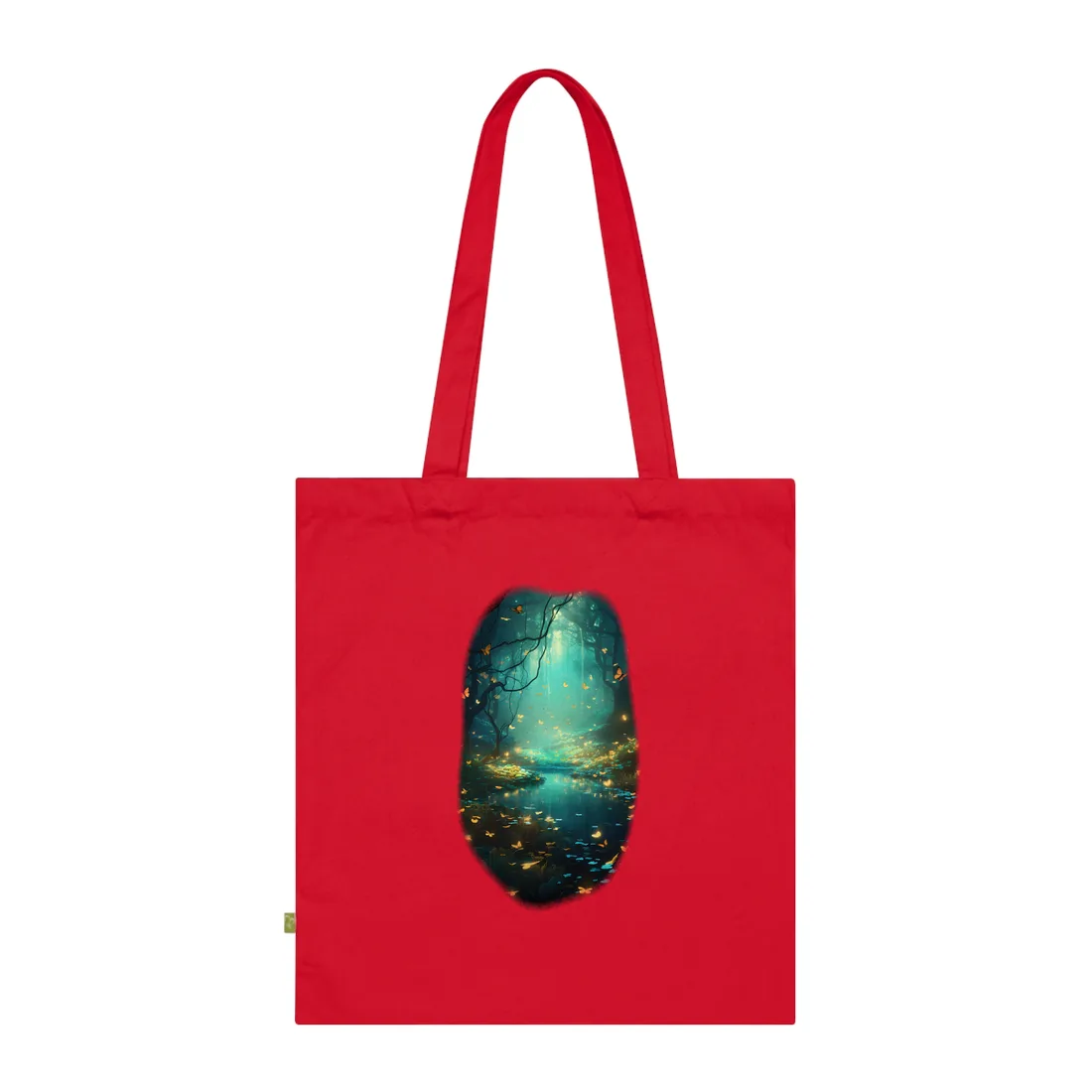 Enchanted Night Forest: Foggy Fantasy Landscape with Bokeh Lights Tote Bag - Tote Bag (Classic Red)