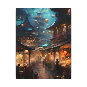 Lantern Night Market Street Canvas Print