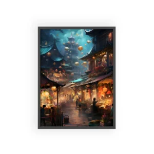 Lantern Night Market Street Framed Poster