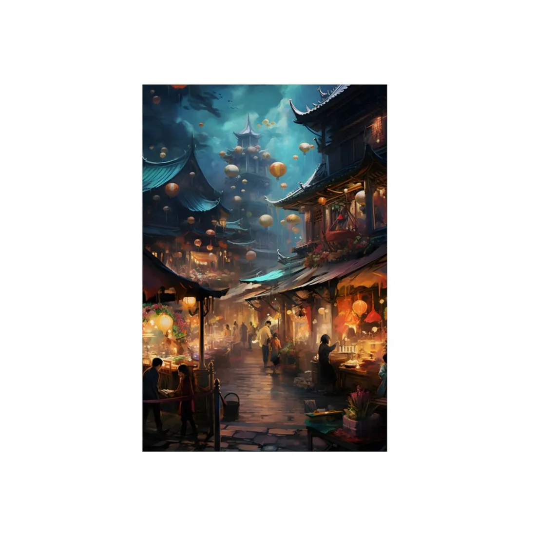Enchanted Street Food Market: Vibrant Evening - Metal Poster