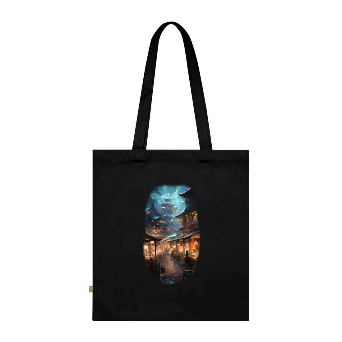 Enchanted Street Food Market: Vibrant Evening - Tote Bag (Black)