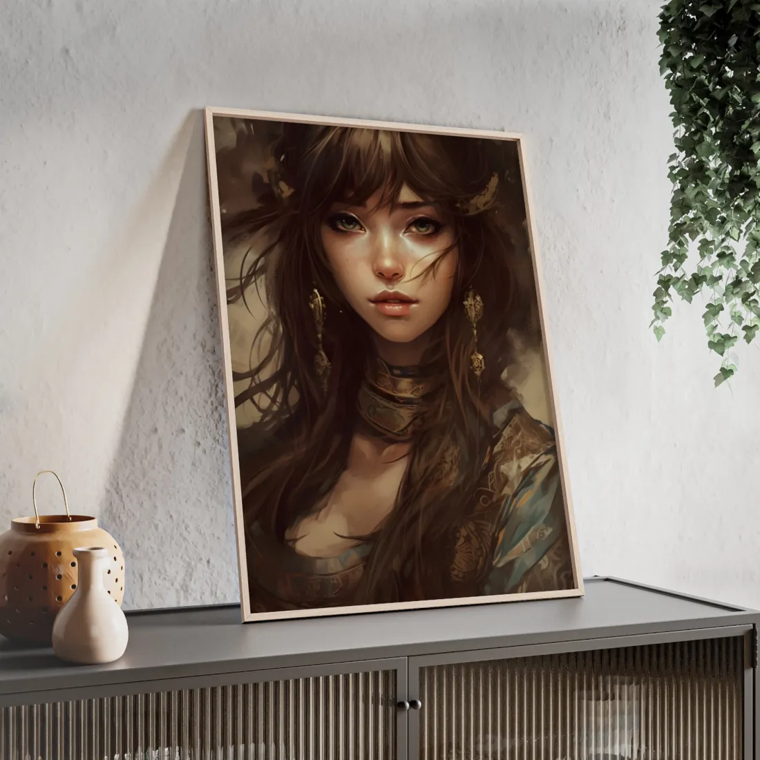Enchanting Brunette Portrait: Gentle Beauty - Framed Poster