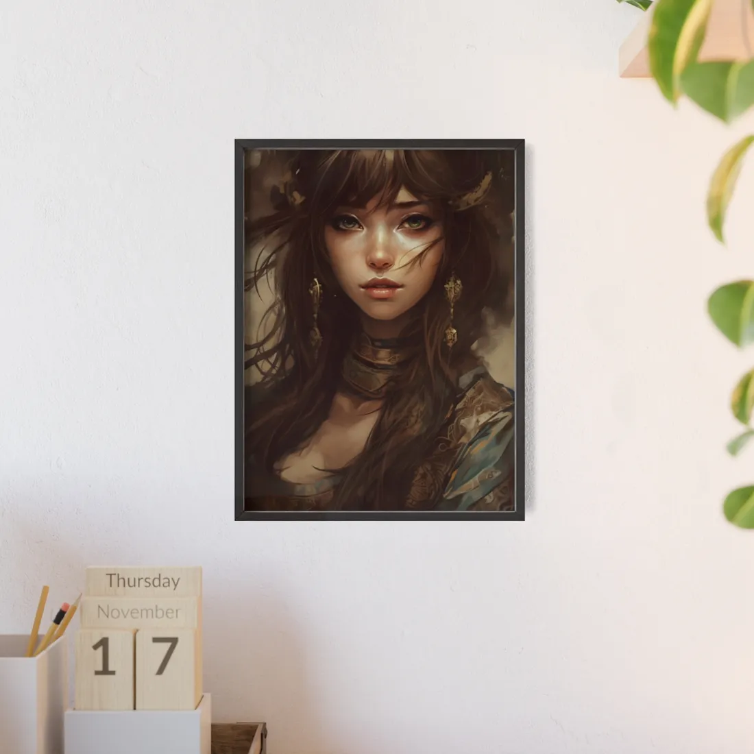 Enchanting Brunette Portrait: Gentle Beauty - Framed Poster