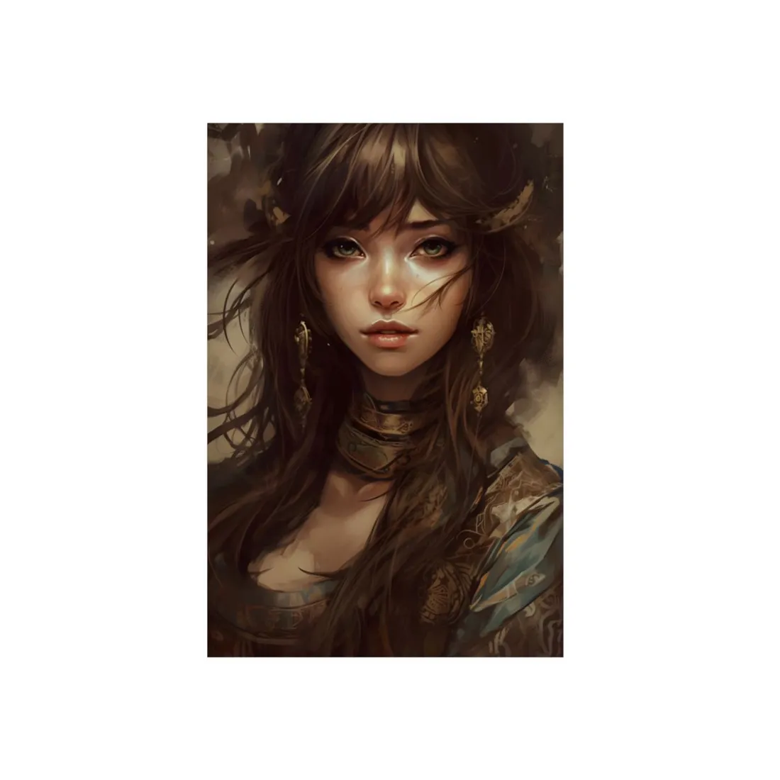 Enchanting Brunette Portrait: Gentle Beauty - Metal Poster