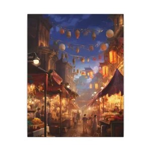 Night Market with Hanging Lanterns Canvas Print