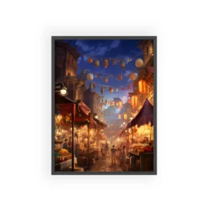 Night Market with Hanging Lanterns Framed Poster