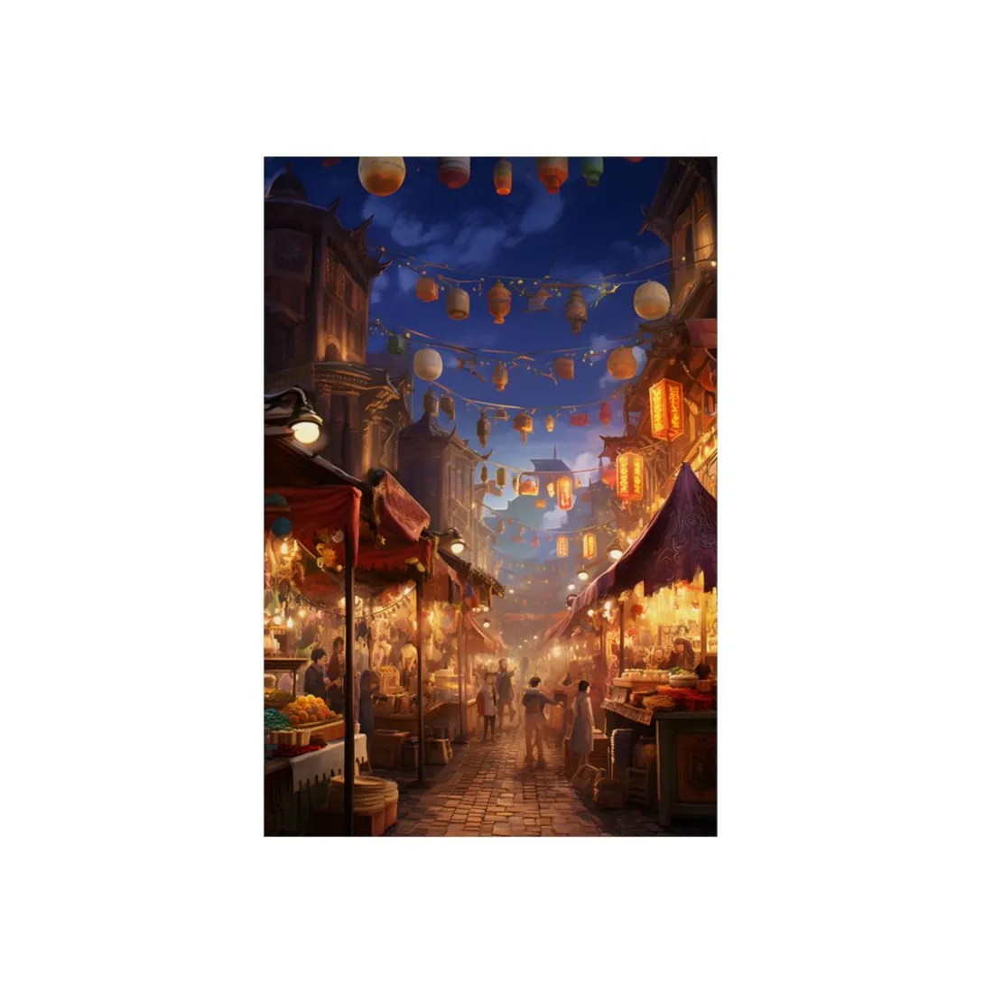 Enchanting Evening Street Food Market: A Vibrant Gathering - Metal Poster