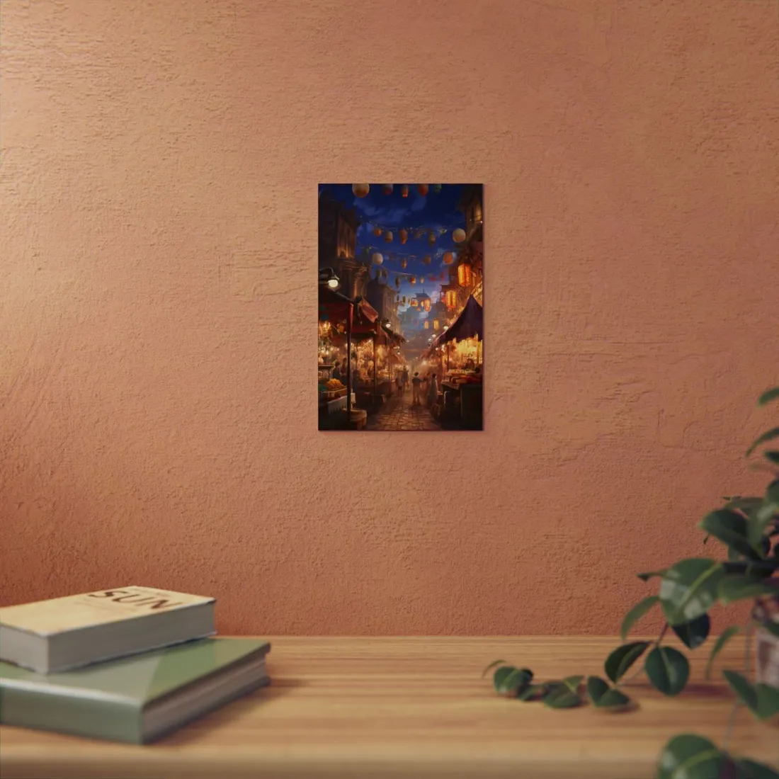Enchanting Evening Street Food Market: A Vibrant Gathering - Metal Poster