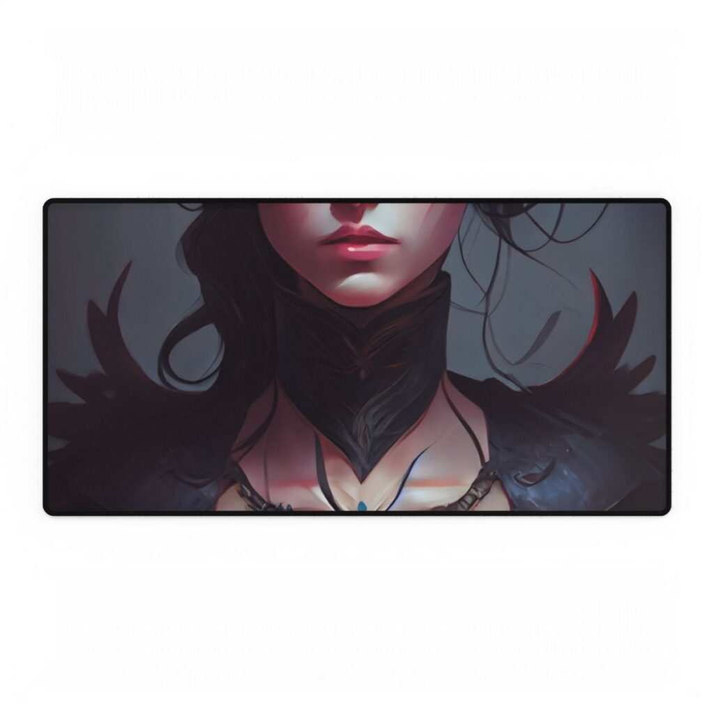 Enchanting Female Portrait: Elegant Black Dress Artwork - Desk Mat