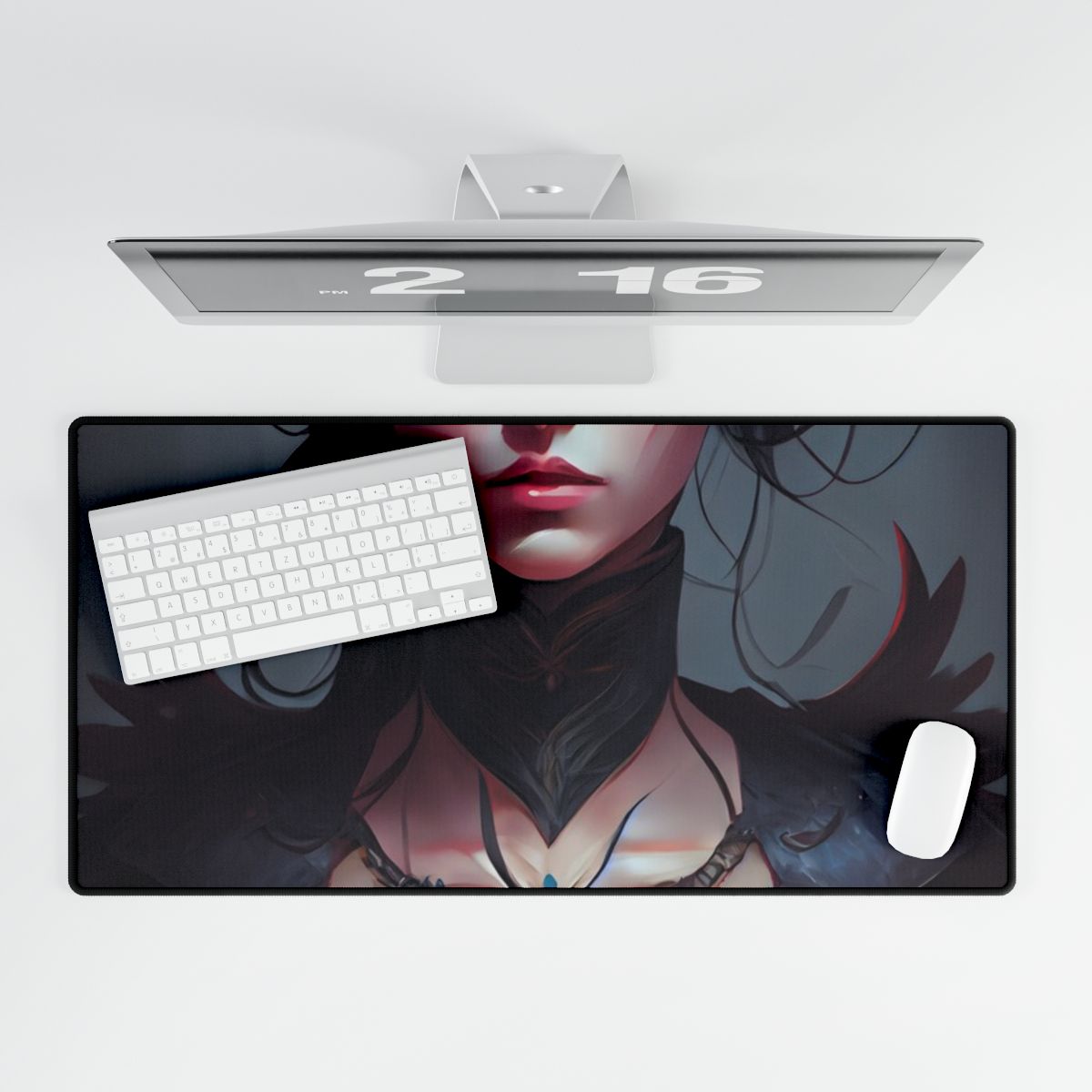 Enchanting Female Portrait: Elegant Black Dress Artwork - Desk Mat