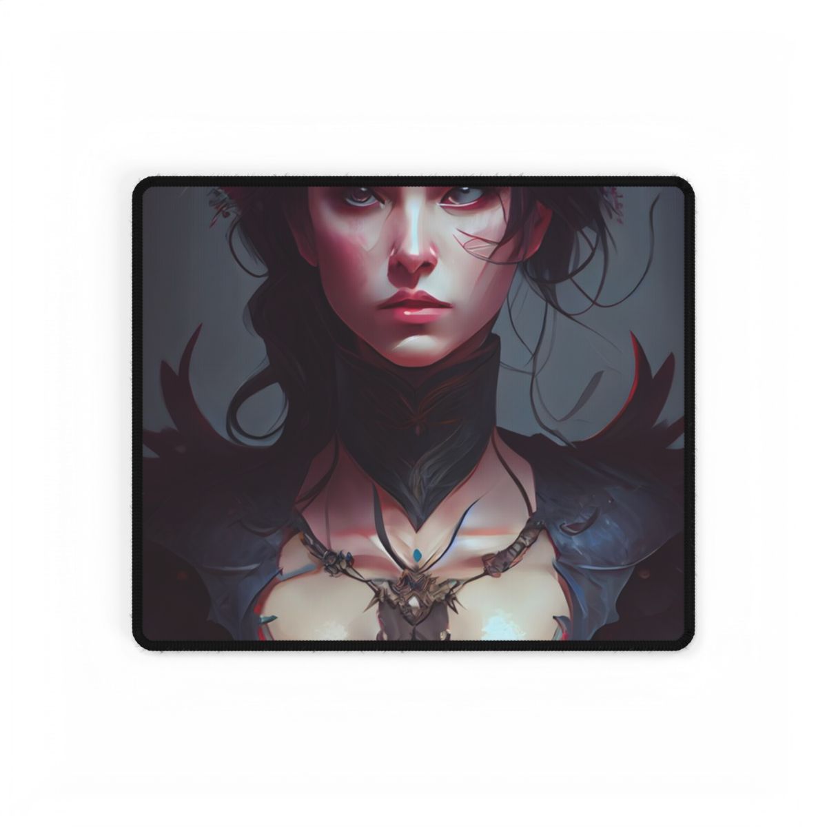 Enchanting Female Portrait: Elegant Black Dress Artwork - Desk Mat