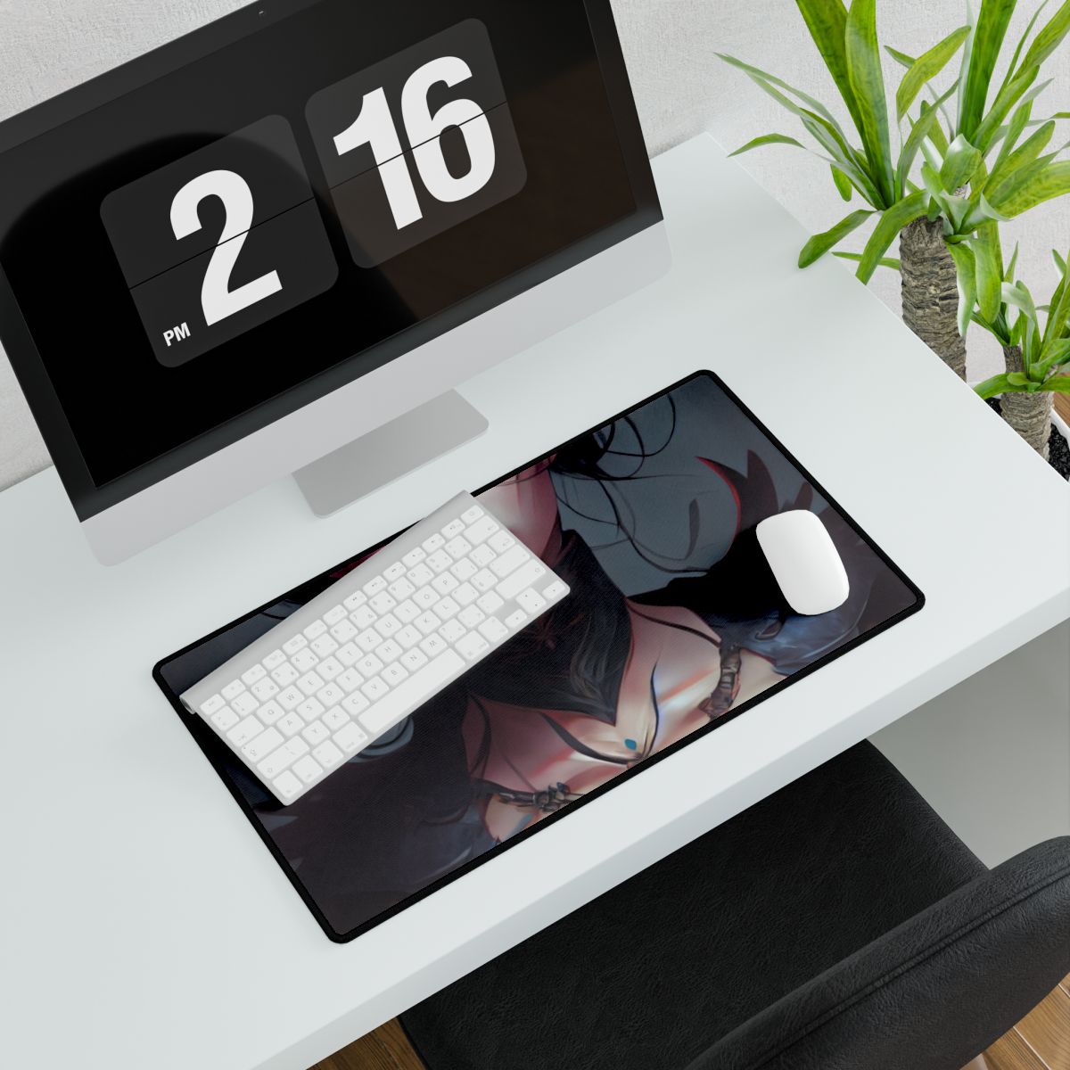 Enchanting Female Portrait: Elegant Black Dress Artwork - Desk Mat