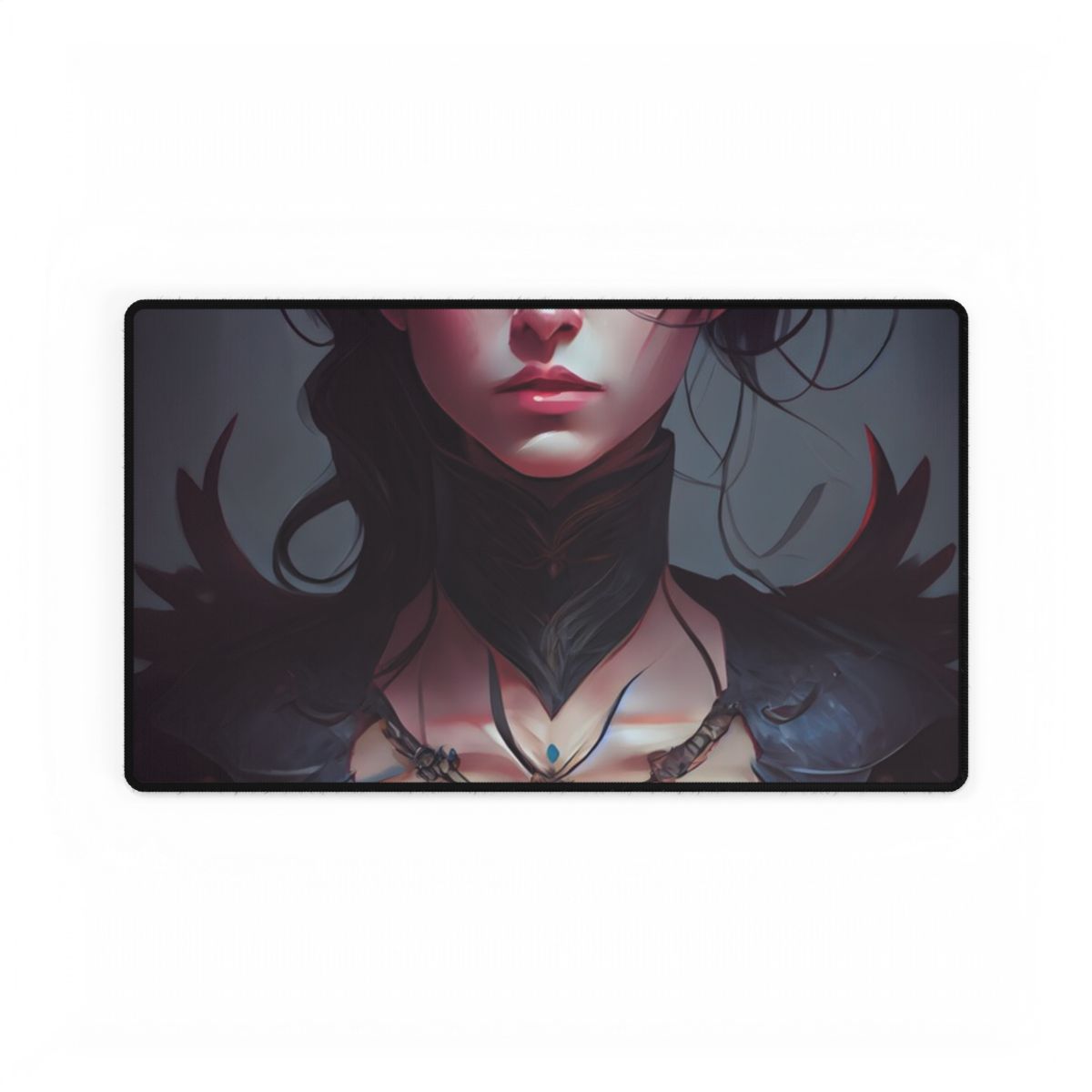 Enchanting Female Portrait: Elegant Black Dress Artwork - Desk Mat