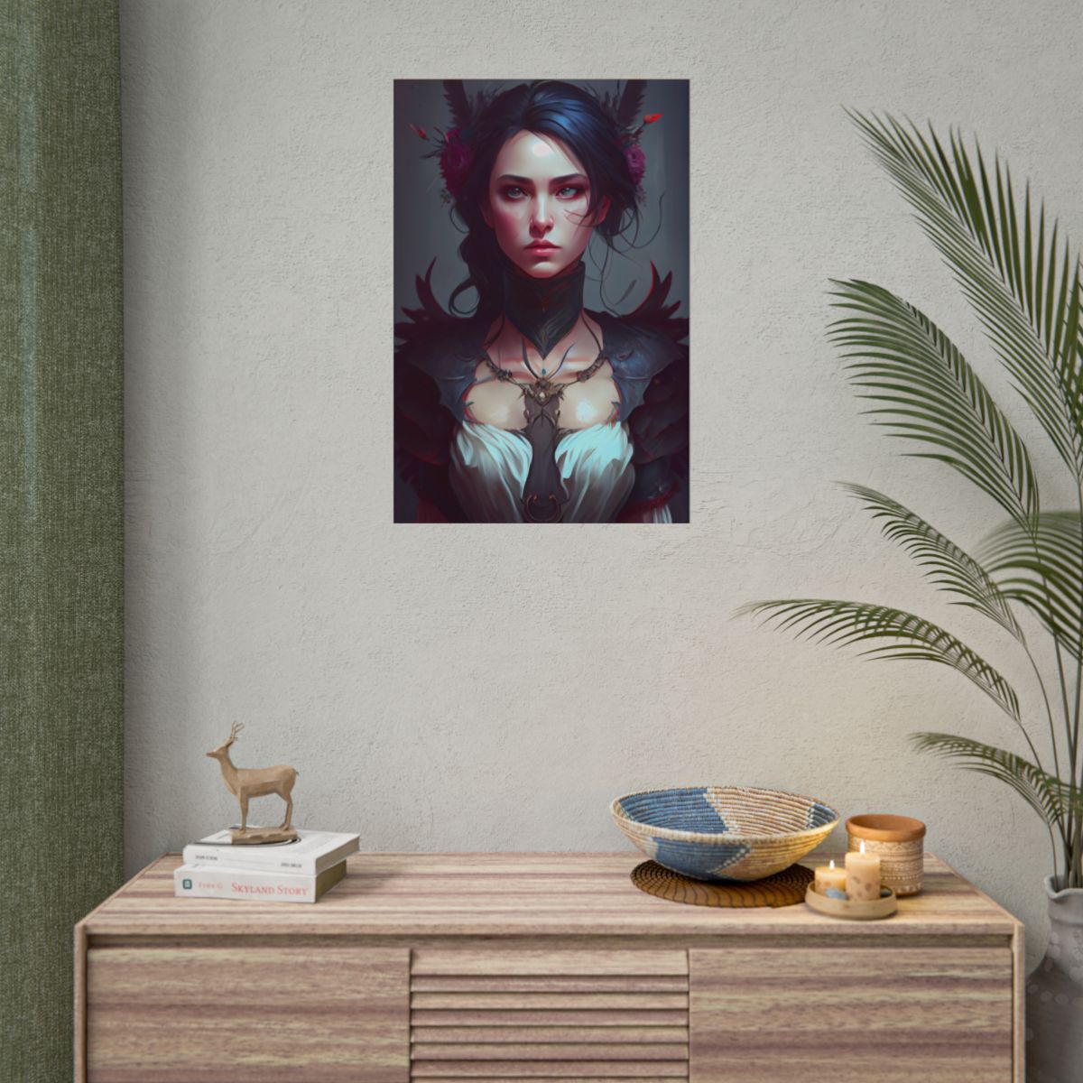 Enchanting Female Portrait: Elegant Black Dress Artwork - Poster