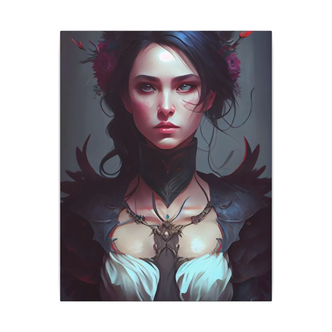 Enchanting Female Portrait: Elegant Black Dress - Canvas
