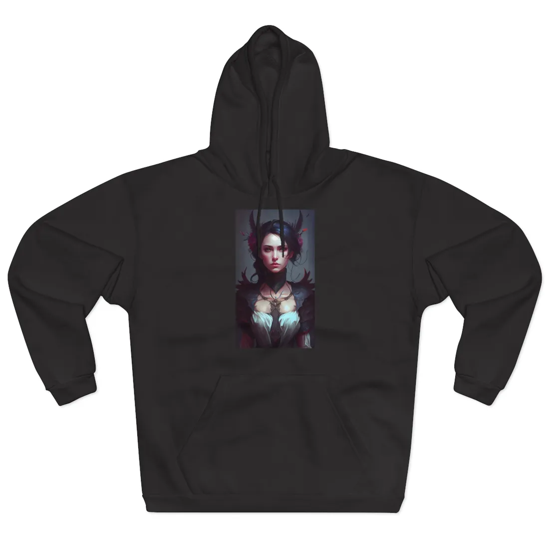 Enchanting Female Portrait: Elegant Black Dress - Hoodie
