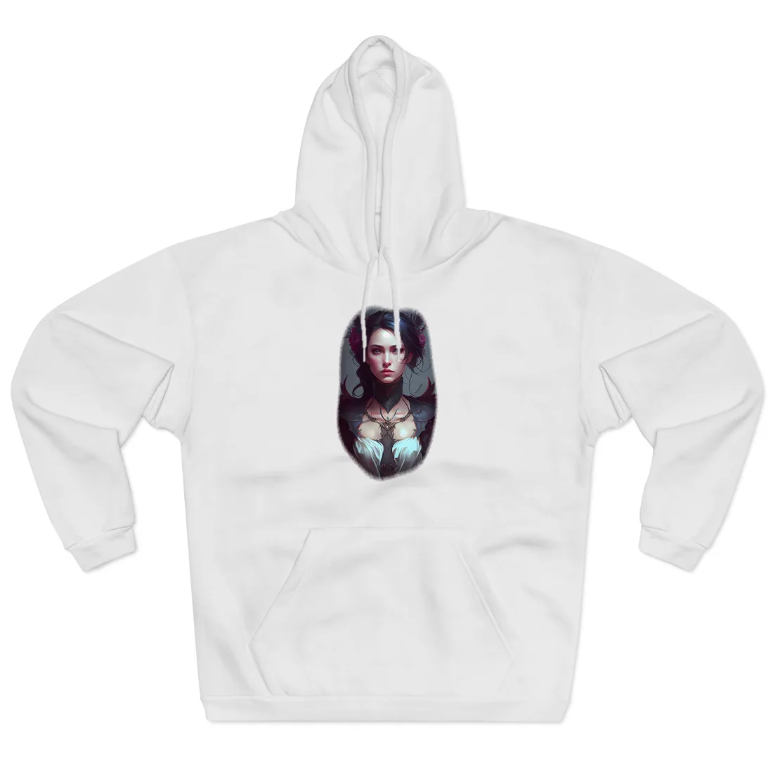 Enchanting Female Portrait: Elegant Black Dress Hoodie - Hoodie (White)