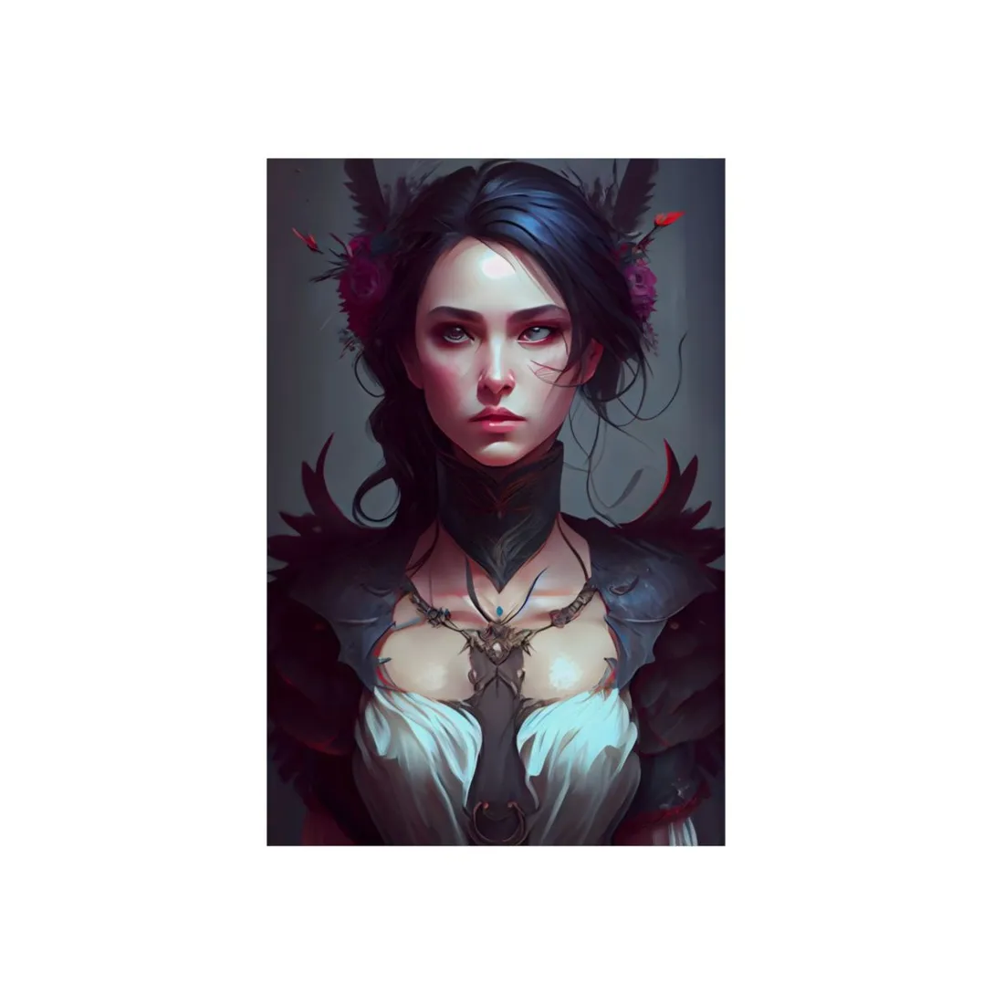 Enchanting Female Portrait: Elegant Black Dress - Metal Poster