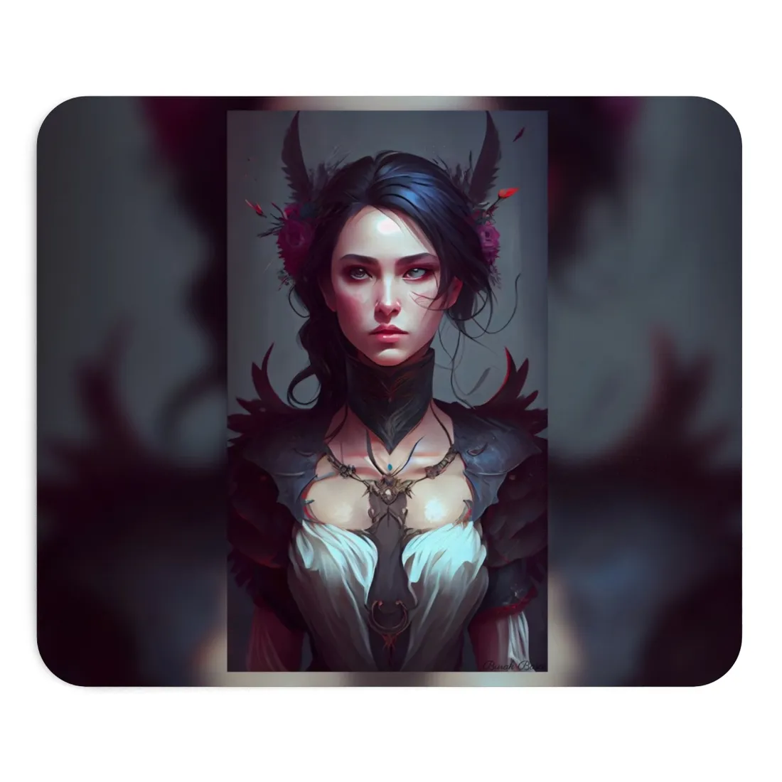 Enchanting Female Portrait: Elegant Black Dress - Mouse Pad