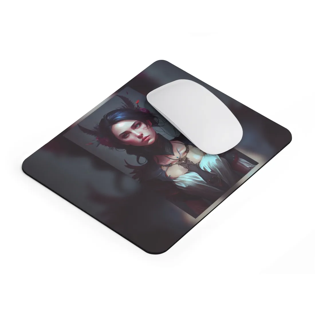 Enchanting Female Portrait: Elegant Black Dress - Mouse Pad