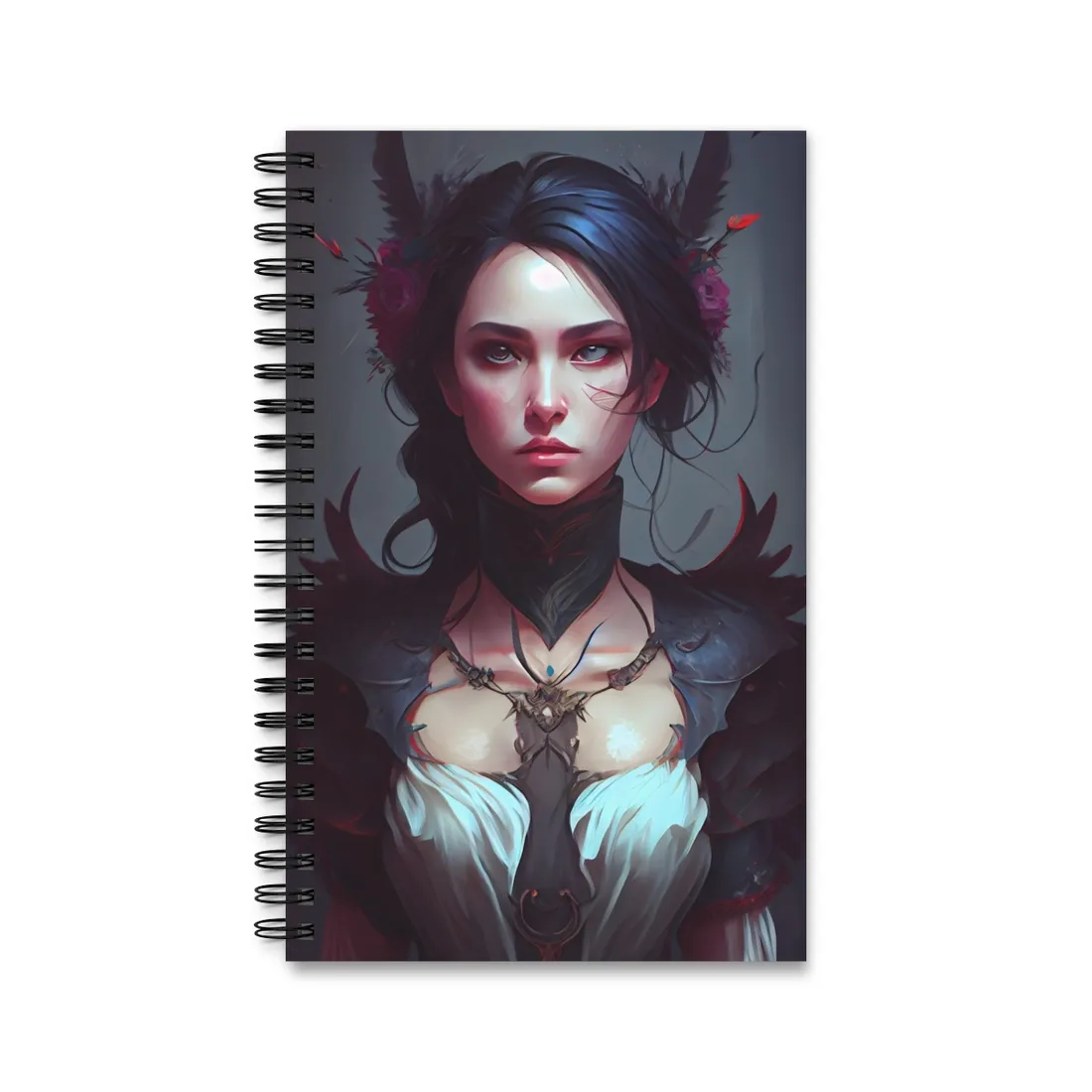 Enchanting Female Portrait: Elegant Black Dress - Spiral Notebook