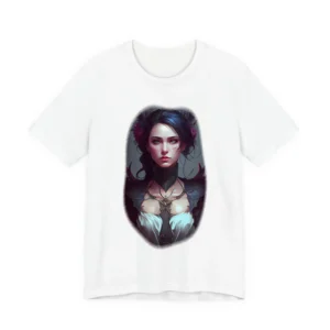Woman in Feathered Collar T-Shirt