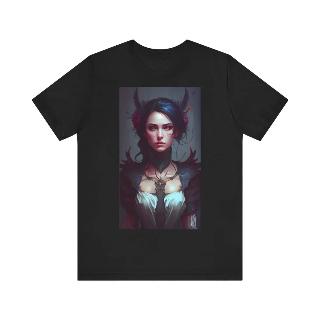 Enchanting Female Portrait: Elegant Black Dress - T-Shirt