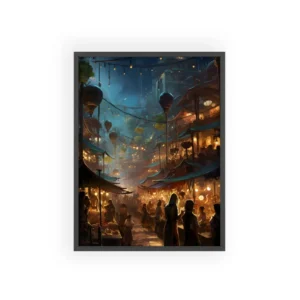 Night Market with Lanterns Framed Poster