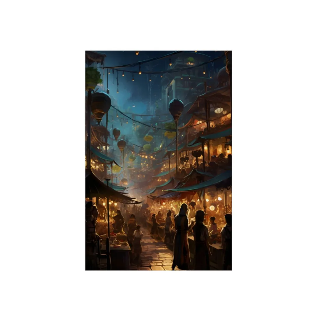 Enchanting Night Street Food Market: Colorful - Metal Poster