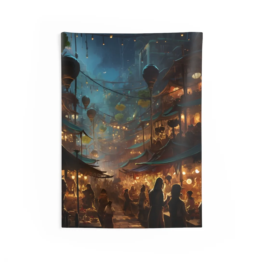 Enchanting Night Street Food Market: Colorful - Wall Tapestry