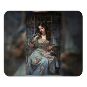 Woman with Birds in Birdcage Mouse Pad