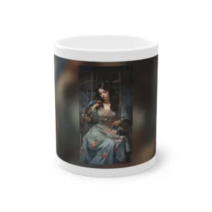 Woman with Birds in Birdcage Mug