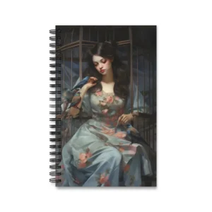 Woman with Birds in Birdcage Spiral Notebook