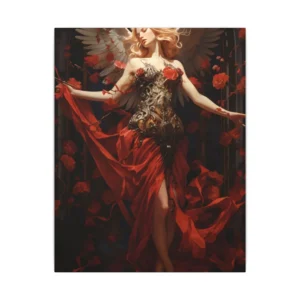 Winged Angel in Red Gown Canvas Print