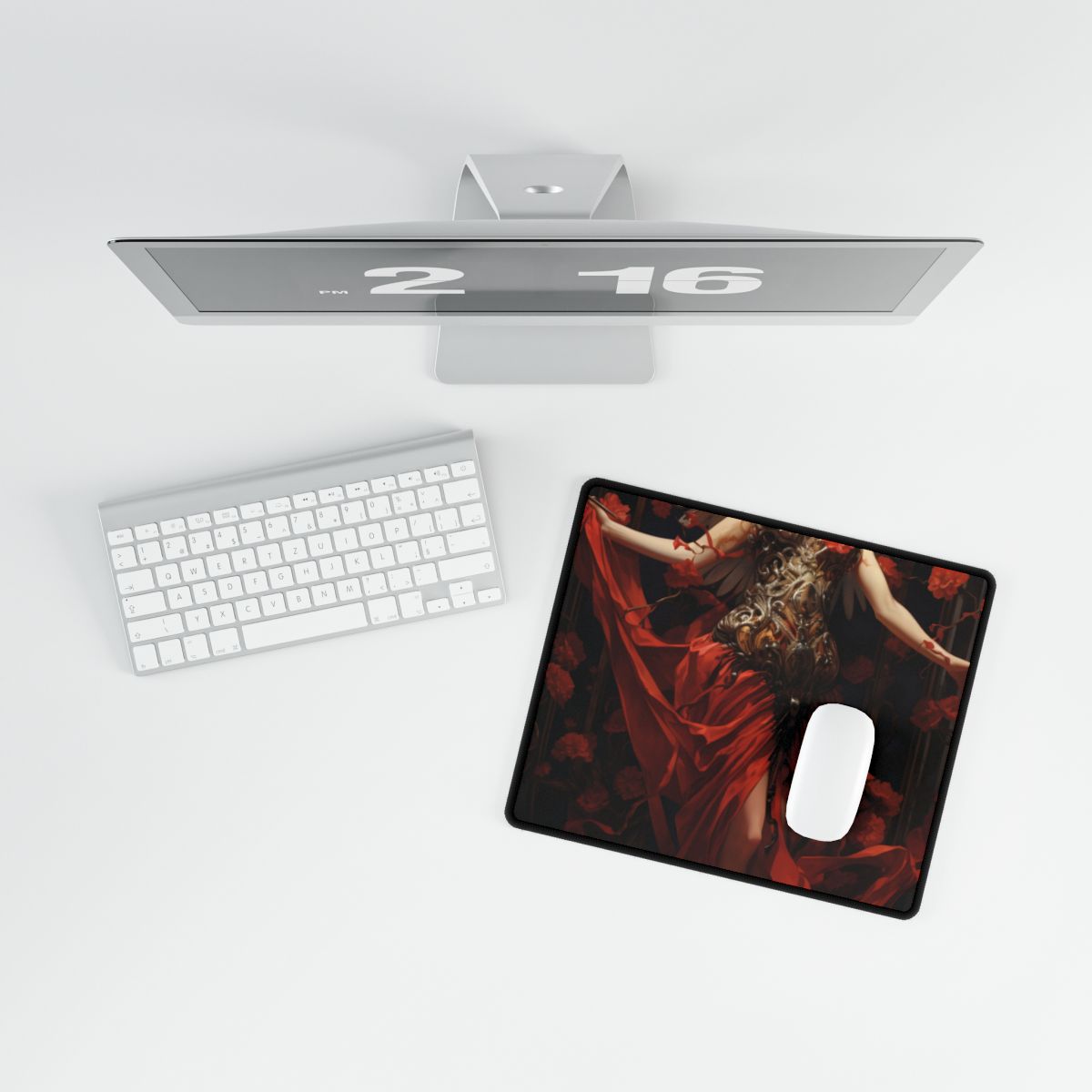 Enigmatic Guardian: A Figure of Mysterious Presence - Desk Mat