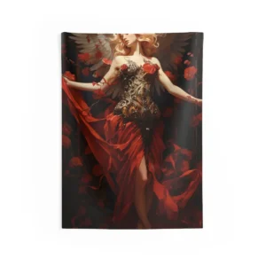 Winged Angel in Red Gown Wall Tapestry