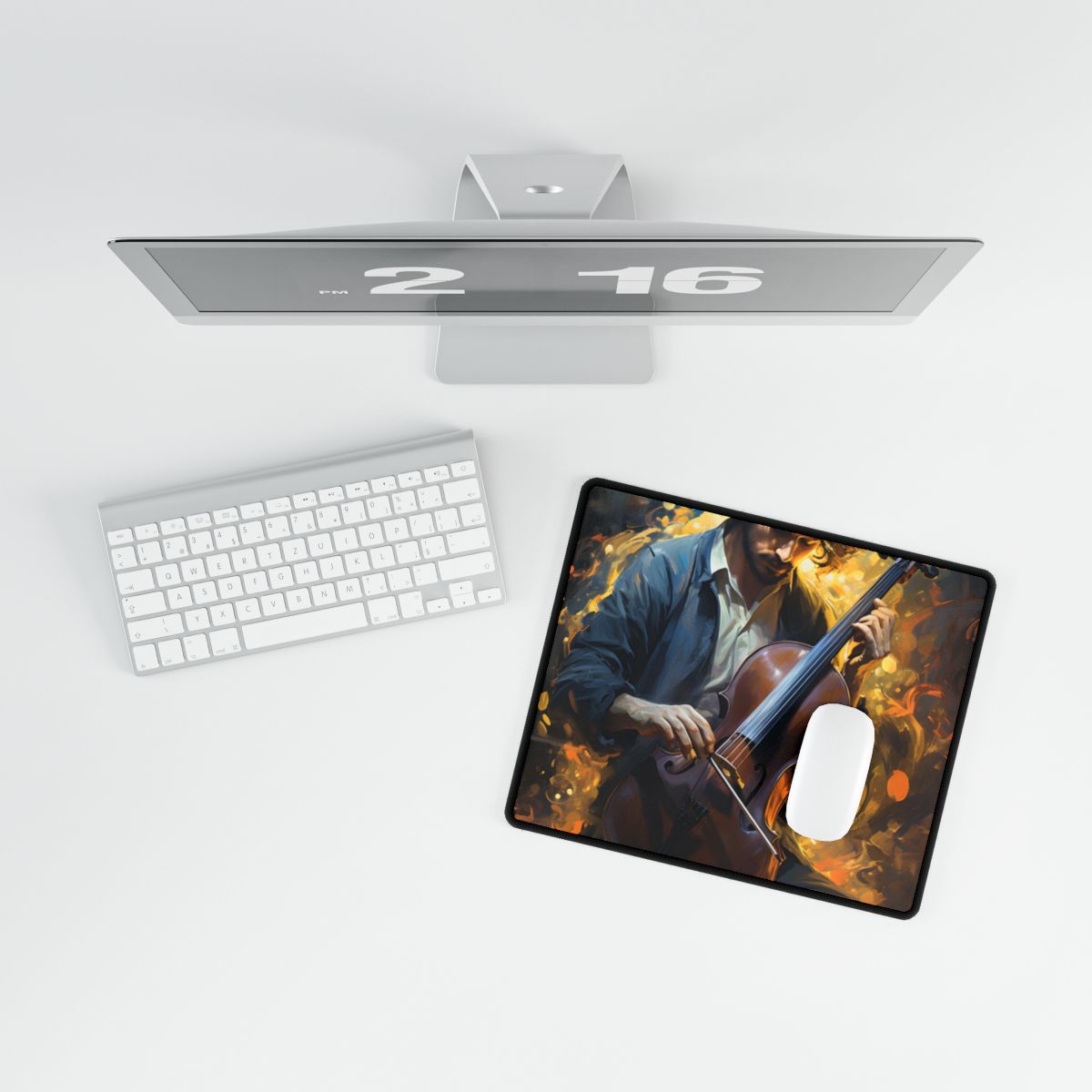 Enigmatic Musician Portrait: Mysterious Maestro - Desk Mat