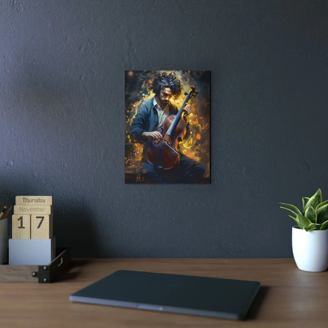 Enigmatic Musician Portrait: Mysterious Maestro - Metal Poster