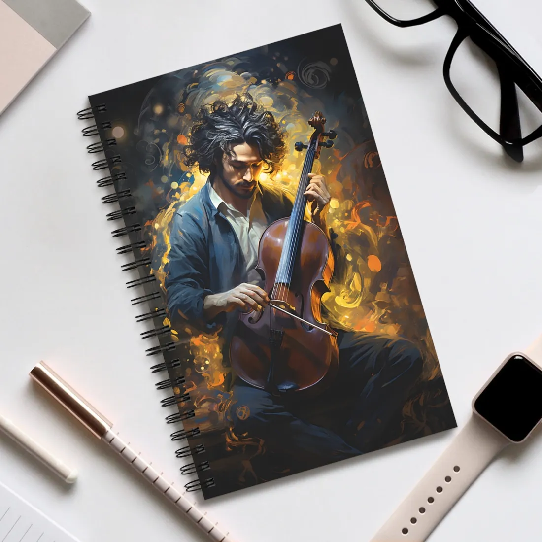 Enigmatic Musician Portrait: Mysterious Maestro - Spiral Notebook