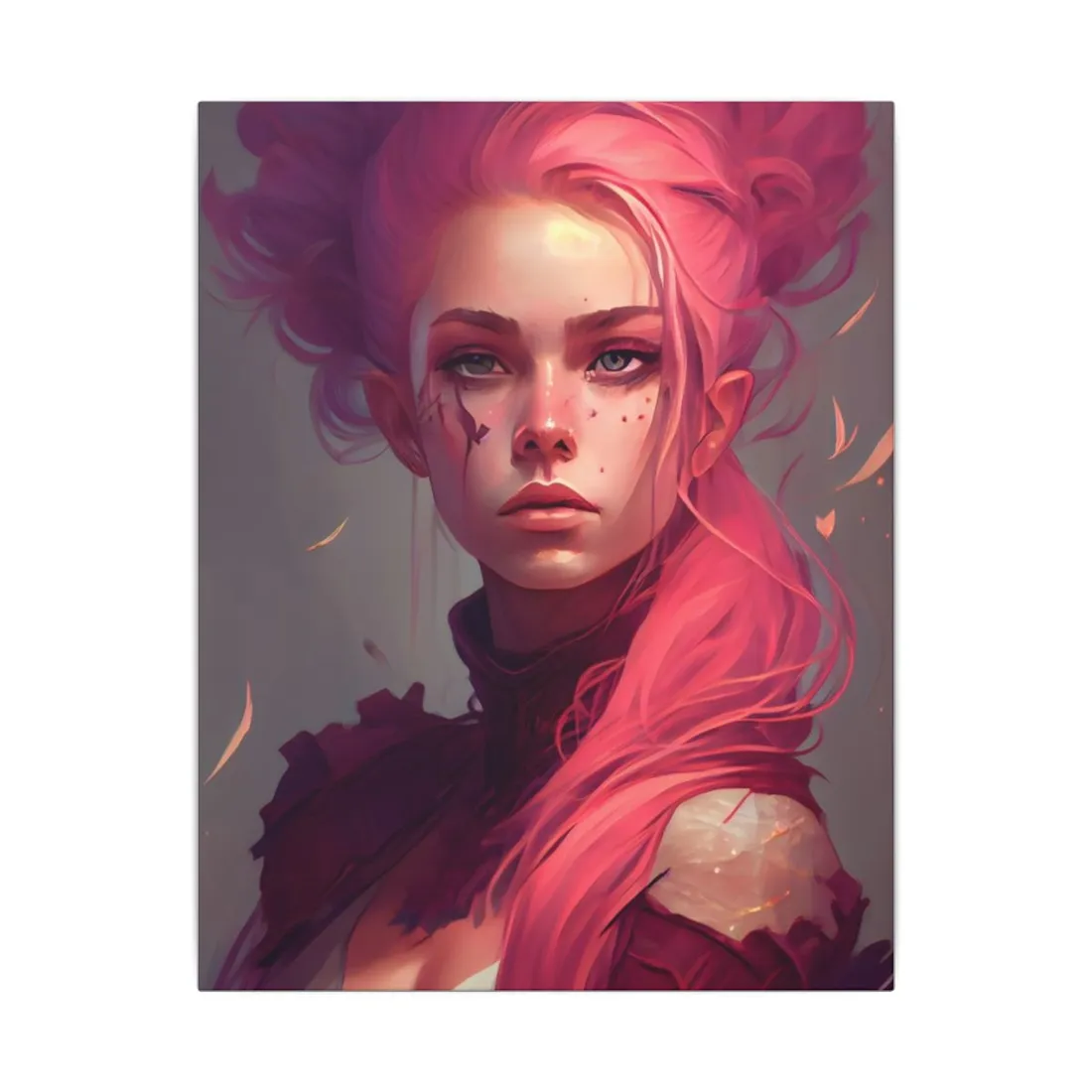 Enigmatic Portrait: Pink Hair in Darkness - Canvas