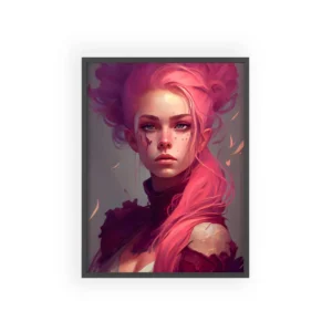 Pink Hair Woman with Freckles Framed Poster