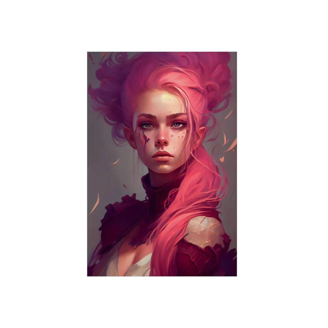 Enigmatic Portrait: Pink Hair in Darkness - Metal Poster