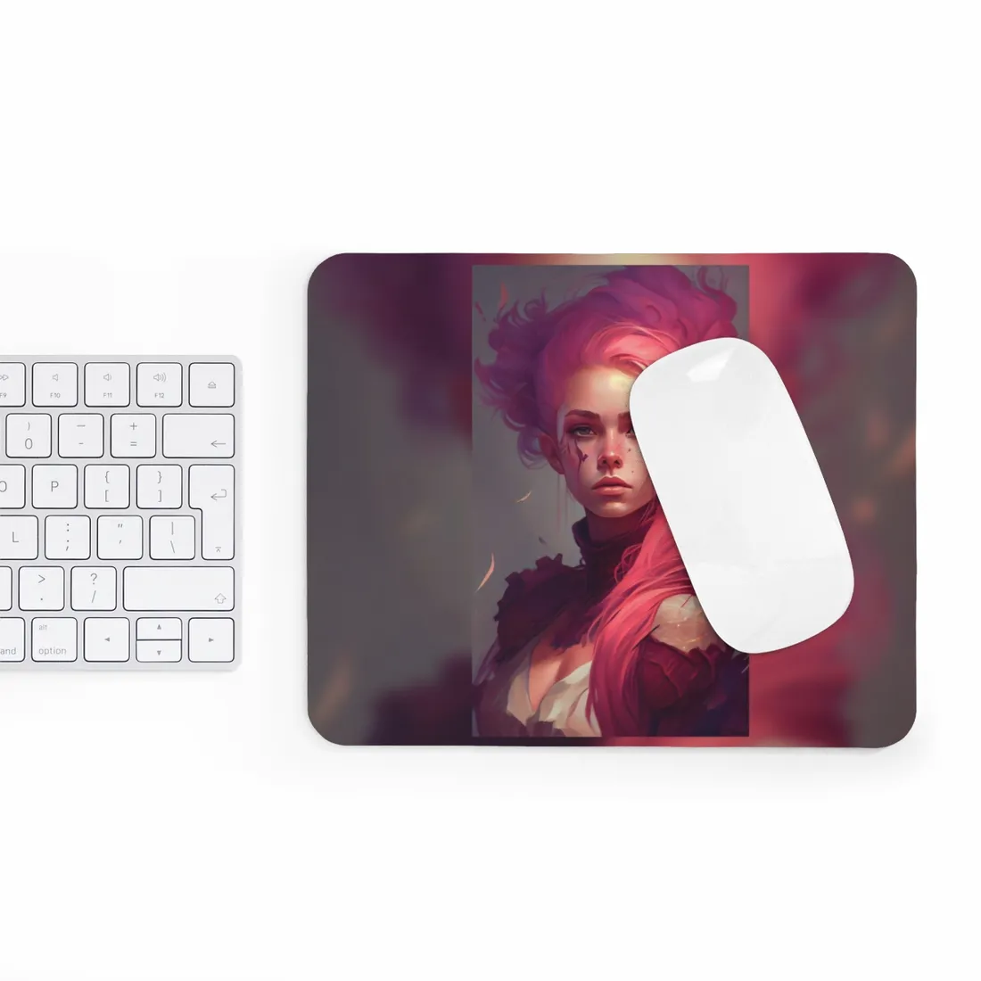 Enigmatic Portrait: Pink Hair in Darkness - Mouse Pad